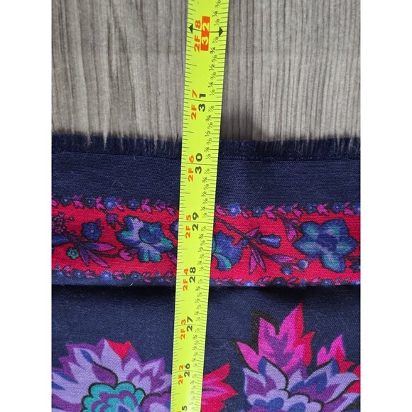 Vintage Floral Print Cotton Square Scarf With Fringed Edges 30" - Picture 4 of 4